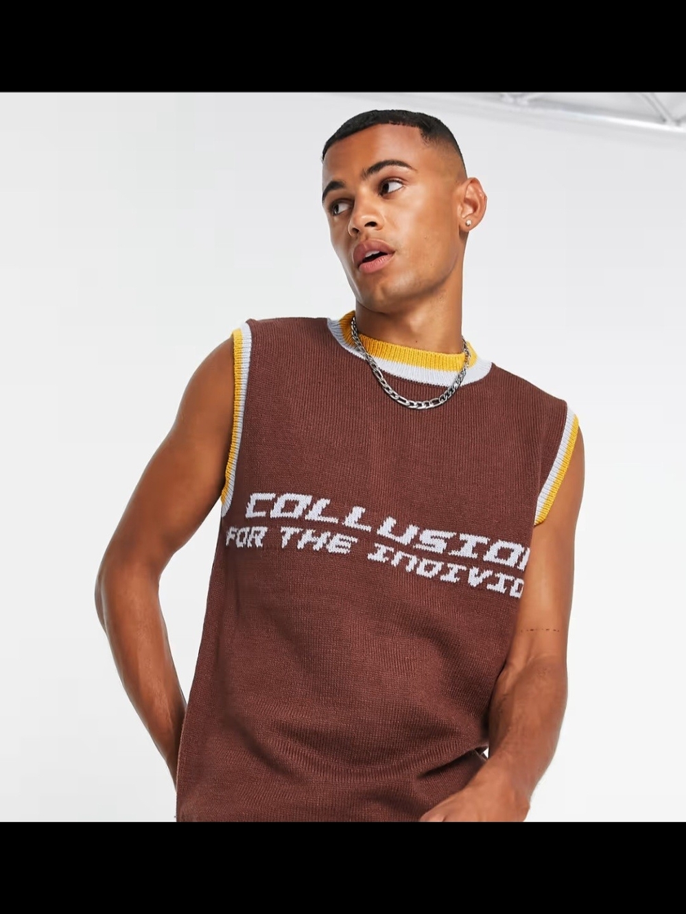 COLLUSION knitted jacquard tank with branded print Mens Small For The Individual